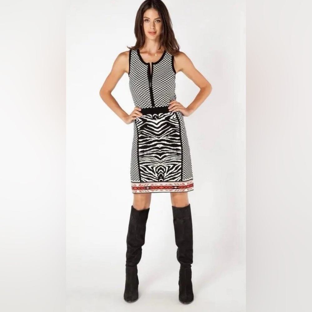 Hale Bob Black and White Geometric Knit Dress